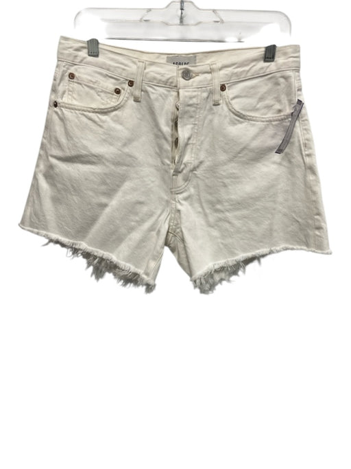 Agolde Size 27 Cream White Cotton Denim Raw Hem Button Fly Cutoff Shorts Cream White / 27
