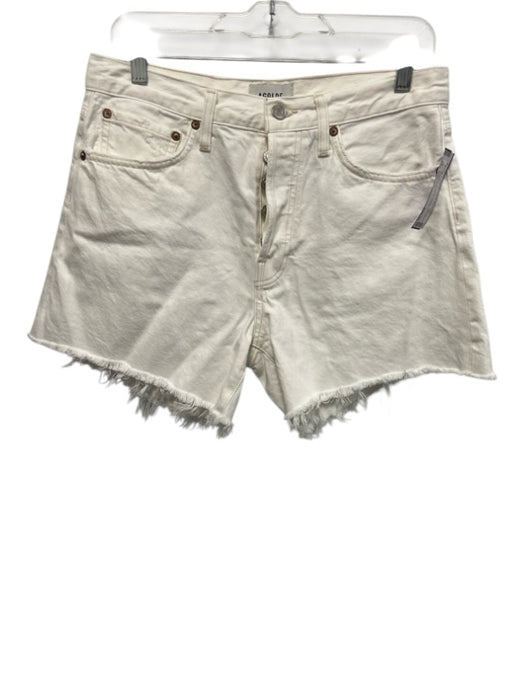 Agolde Size 27 Cream White Cotton Denim Raw Hem Button Fly Cutoff Shorts Cream White / 27