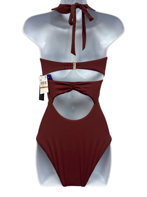 Soluna Size S Brown Nylon Blend Gold Tone Rings Tie Neck High Hip Swimsuit Brown / S