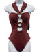 Soluna Size S Brown Nylon Blend Gold Tone Rings Tie Neck High Hip Swimsuit Brown / S