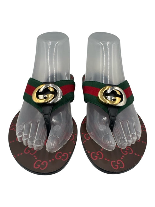 Gucci Shoe Size 38 Red, Green & Black Textile & Leather Upper Gucci Web Sandals Red, Green & Black / 38
