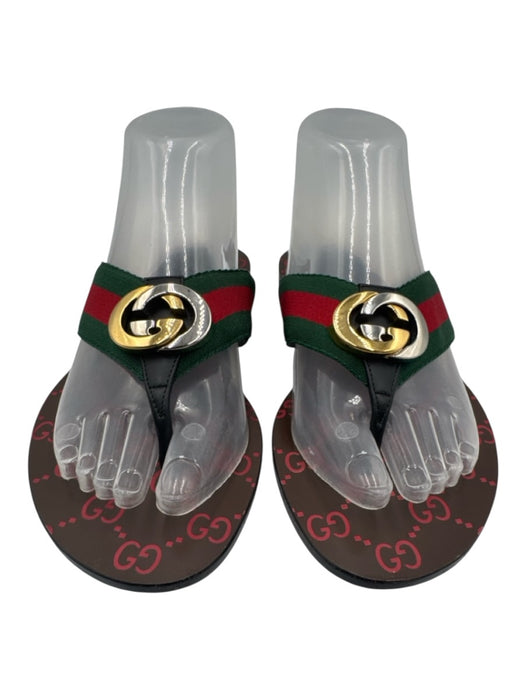 Gucci Shoe Size 38 Red, Green & Black Textile & Leather Upper Gucci Web Sandals Red, Green & Black / 38