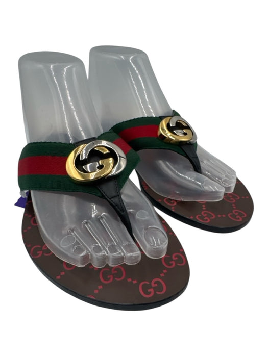 Gucci Shoe Size 38 Red, Green & Black Textile & Leather Upper Gucci Web Sandals Red, Green & Black / 38