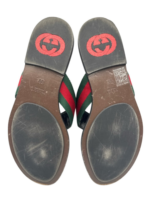 Gucci Shoe Size 38 Red, Green & Black Textile & Leather Upper Gucci Web Sandals Red, Green & Black / 38