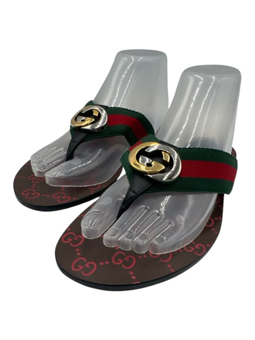 Gucci Shoe Size 38 Red, Green & Black Textile & Leather Upper Gucci Web Sandals Red, Green & Black / 38