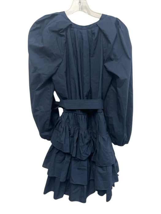 Ulla Johnson Size 4 Navy Cotton Long Balloon Sleeve V Neck Elastic Waist Dress Navy / 4