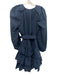 Ulla Johnson Size 4 Navy Cotton Long Balloon Sleeve V Neck Elastic Waist Dress Navy / 4