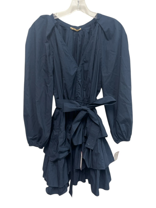 Ulla Johnson Size 4 Navy Cotton Long Balloon Sleeve V Neck Elastic Waist Dress Navy / 4