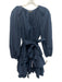 Ulla Johnson Size 4 Navy Cotton Long Balloon Sleeve V Neck Elastic Waist Dress Navy / 4