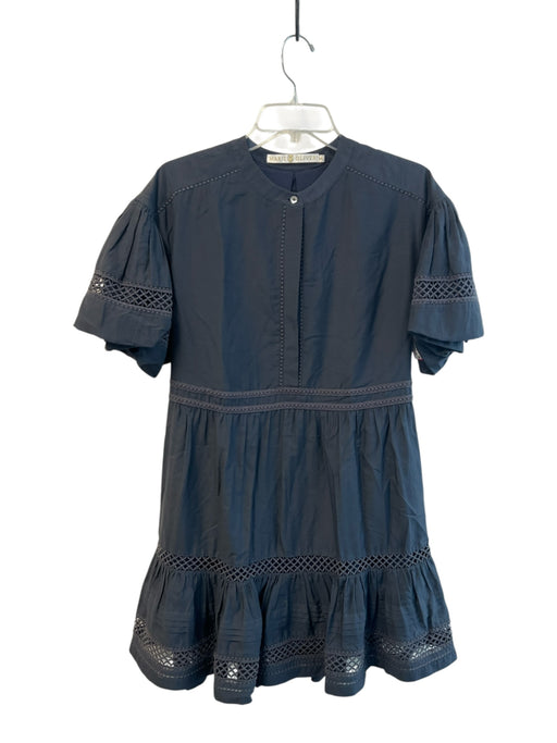 Marie Oliver Size XS Gray Cotton & Silk Round Neck Short Puff Sleeve Dress Gray / XS