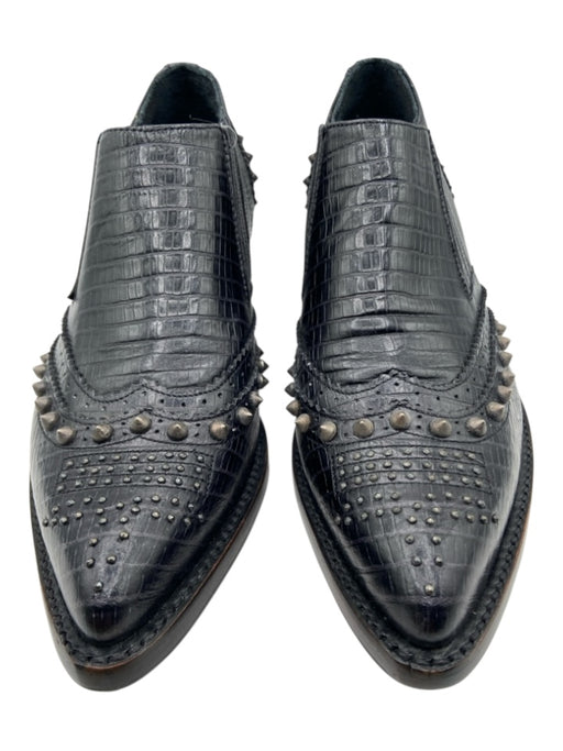 Ash Shoe Size 38 Black Leather Pointed Toe Croc Embossed spiked detail Booties Black / 38