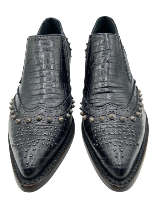 Ash Shoe Size 38 Black Leather Pointed Toe Croc Embossed spiked detail Booties Black / 38