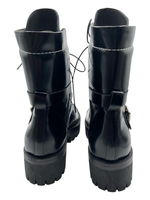 Shellys London Shoe Size 38 Black Leather round toe lace up Criss Cross Booties Black / 38