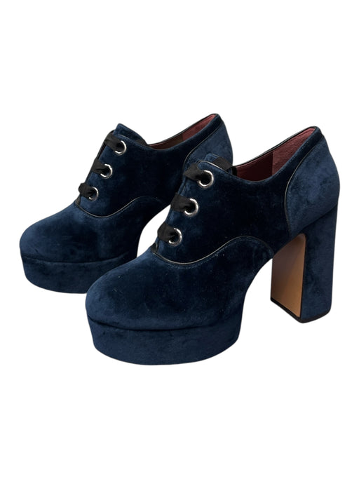 Marc Jacobs Shoe Size 38 Blue & Black Velvet Ribbon Tie Leather Detail Heels Blue & Black / 38
