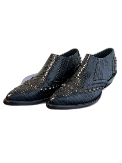 Ash Shoe Size 38 Black Leather Croc Embossed Studded Western bootie Shoes Black / 38