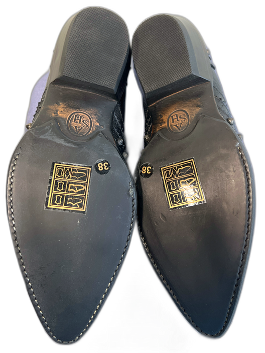 Ash Shoe Size 38 Black Leather Croc Embossed Studded Western bootie Shoes Black / 38