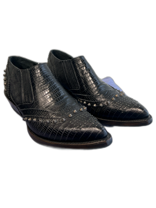 Ash Shoe Size 38 Black Leather Croc Embossed Studded Western bootie Shoes Black / 38