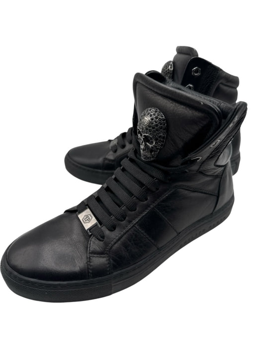 Philipp Plein Shoe Size 38 Black Leather High Rise lace up Skull Boots Black / 38