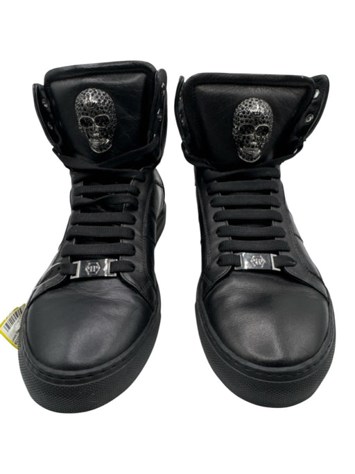 Philipp Plein Shoe Size 38 Black Leather High Rise lace up Skull Boots Black / 38