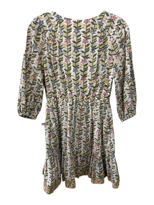 Marea Size XS White, Green & Multi Cotton Floral 3/4 Sleeve V Neck Dress White, Green & Multi / XS