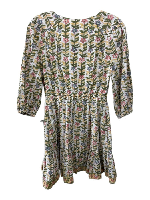 Marea Size XS White, Green & Multi Cotton Floral 3/4 Sleeve V Neck Dress White, Green & Multi / XS