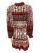 Alice + Olivia Size 6 Red, Black, White Cotton Long Sleeve Floral Shirred Dress Red, Black, White / 6