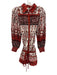Alice + Olivia Size 6 Red, Black, White Cotton Long Sleeve Floral Shirred Dress Red, Black, White / 6