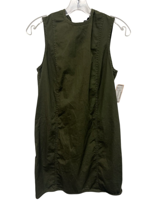 Theory Size 6 Olive Green Cotton Blend Sleeveless Paneled Back Zip Dress Olive Green / 6