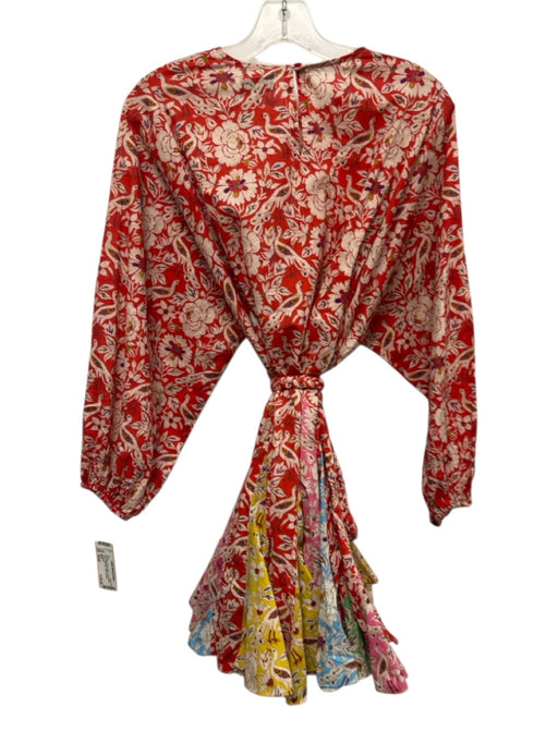 Rhode Size Small Red, White, Multi Cotton Long Sleeve Floral Godet hem Dress Red, White, Multi / Small