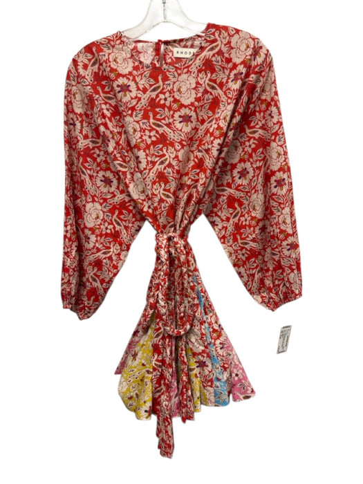Rhode Size Small Red, White, Multi Cotton Long Sleeve Floral Godet hem Dress Red, White, Multi / Small
