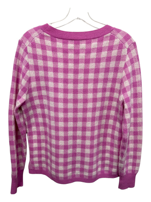 J Crew Size M Pink & White Cashmere Checked Crew Neck Ribbed Detail Sweater Pink & White / M