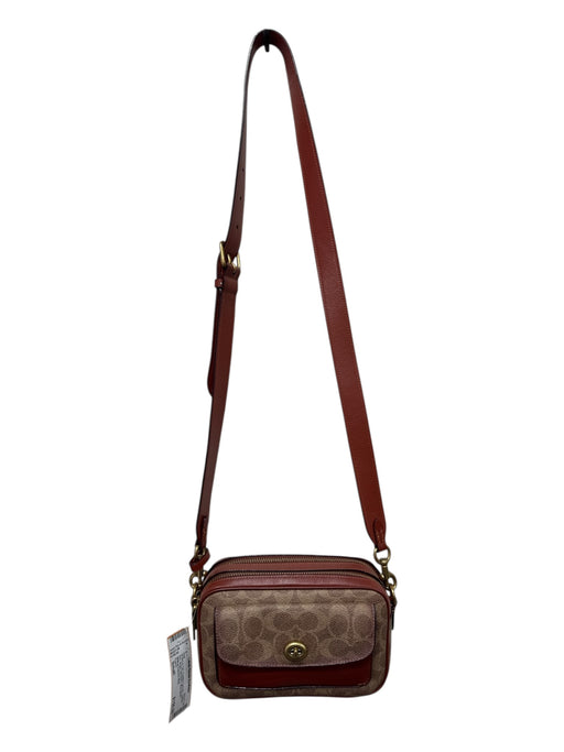 Coach Brown & Tan Coated Canvas Leather trim Brass Hardware Monogram Bag Brown & Tan / Small