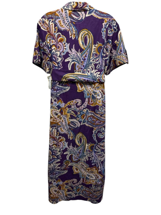 Sezane Size S/36 Purple, Blue, Brown Cotton Short Sleeve painted paisley Dress Purple, Blue, Brown / S/36