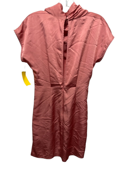 Anthropologie Size 4 Salmon Pink Viscose Blend Satin High Neck Gathered Dress Salmon Pink / 4