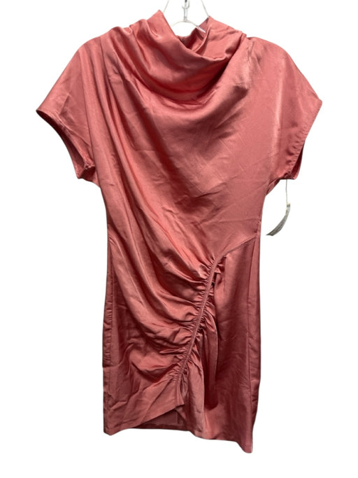 Anthropologie Size 4 Salmon Pink Viscose Blend Satin High Neck Gathered Dress Salmon Pink / 4