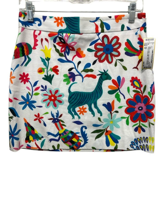 Milly Size 8 White & Multi Cotton Blend Back Zip Flora & Fauna Mini A line Skirt White & Multi / 8