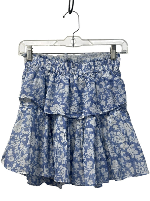 Love Shack Fancy Size XS Blue & White Cotton Blend Floral Stretch Waist Skirt Blue & White / XS