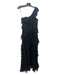 AMUR Size 4 Black Silk One Shoulder Ruffle Detail Sheer Overlay Maxi Dress Black / 4