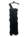 AMUR Size 4 Black Silk One Shoulder Ruffle Detail Sheer Overlay Maxi Dress Black / 4