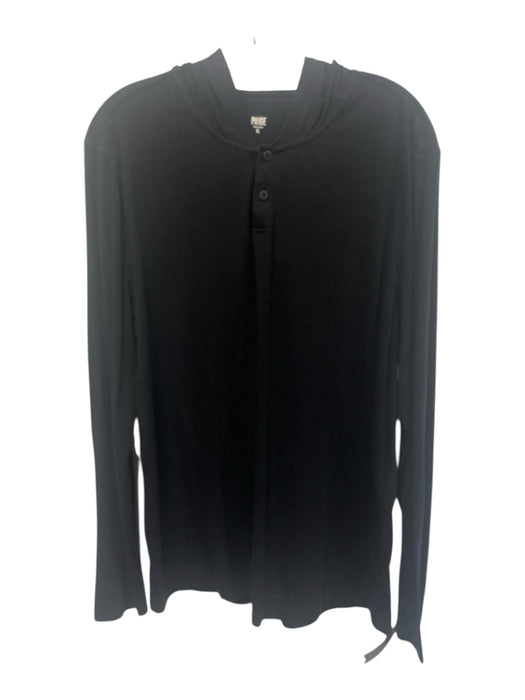 Paige Size XL Black Cotton Solid Hood Henley Men's Long Sleeve Shirt Black / XL