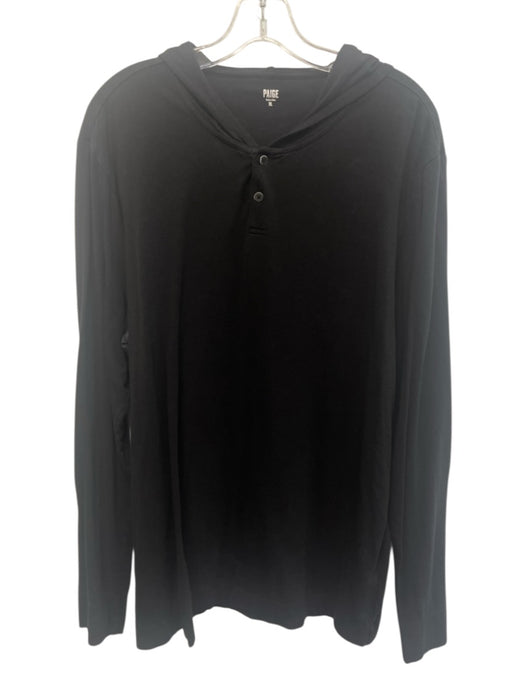 Paige Size XL Black Cotton Solid Hood Henley Men's Long Sleeve Shirt Black / XL