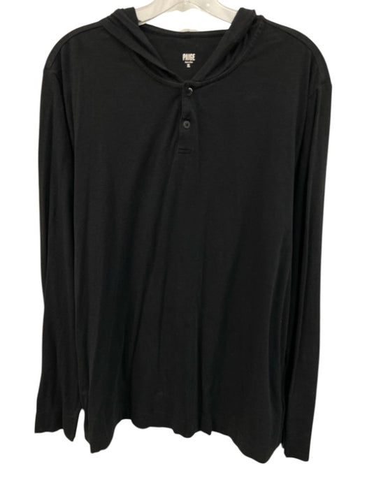 Paige Size XL Black Cotton Solid Hood Henley Men's Long Sleeve Shirt Black / XL