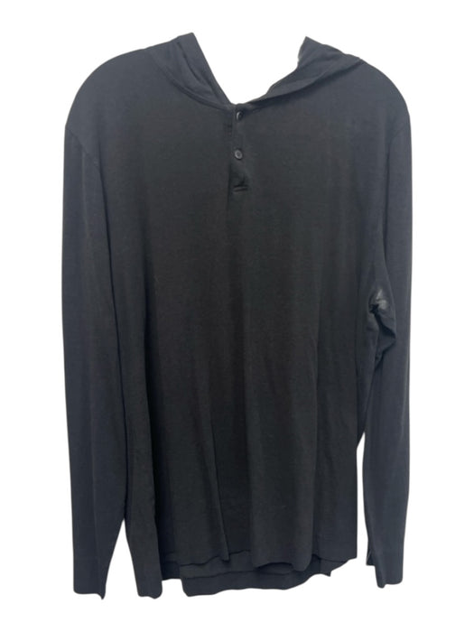 Paige Size XL Black Cotton Solid Hood Henley Men's Long Sleeve Shirt Black / XL
