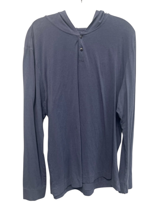 Paige Size XL Blue Cotton Solid Hood Henley Men's Long Sleeve Shirt Blue / XL
