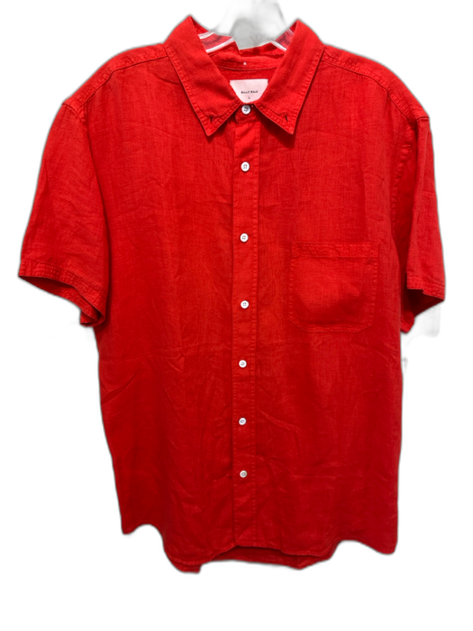 Billy Reid Size L Red Linen Solid Button Up Button Down Men's Short Sleeve Red / L