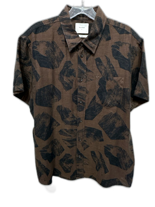 Billy Reid Size L Brown & Black Cotton Blend Abstract Button up Short Sleeve Brown & Black / L