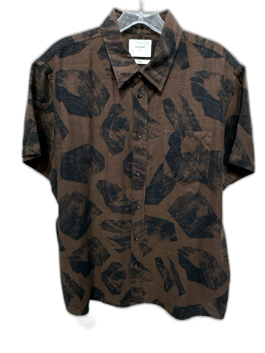 Billy Reid Size L Brown & Black Cotton Blend Abstract Button up Short Sleeve Brown & Black / L