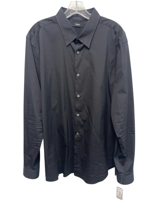 Theory Size XXL Black Cotton Blend Solid Button Up Men's Long Sleeve Shirt Black / XXL