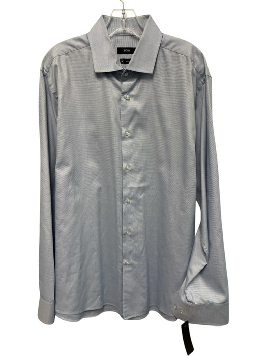 Boss Size 17.5 Blue Cotton Micro Button Up Men's Long Sleeve Shirt Blue / 17.5