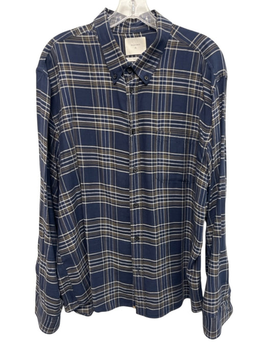 Billy Reid Size XL Blue & Tan Cotton Blend Plaid Button Up Long Sleeve Shirt Blue & Tan / XL